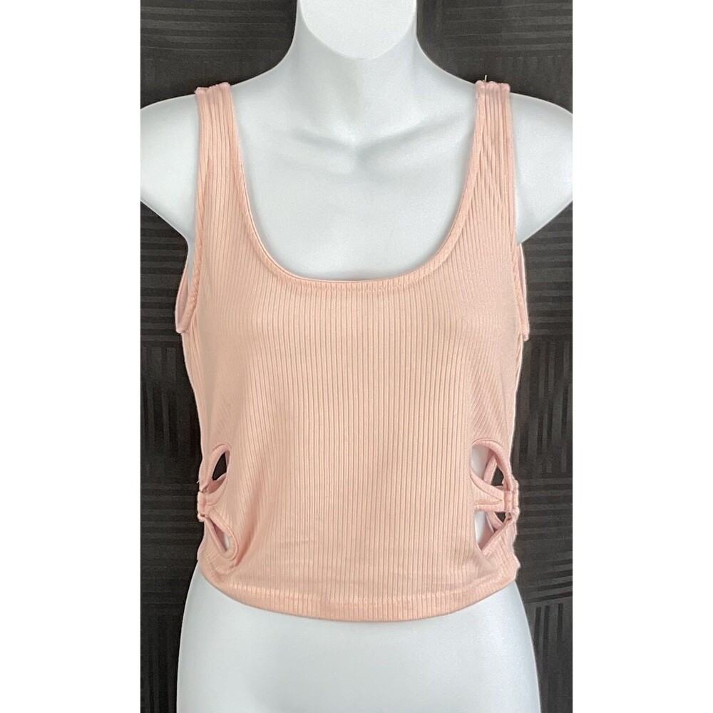 LunaChix Cropped Tank Top L Jrs Peach CutOut Scoopneck Back 90s Y2K Yoga Active
